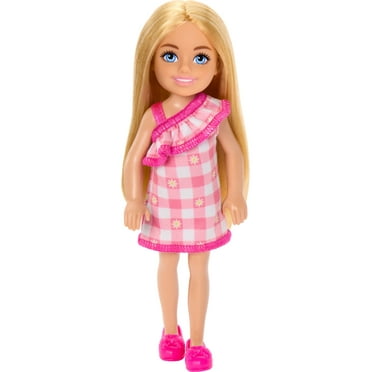 Barbie Chelsea Doll, Small Doll Wearing Removable Checked Dress with Blonde Hair & Blue Eyes