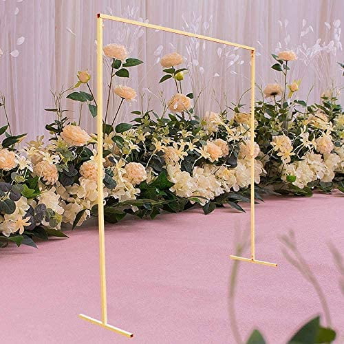 2X 1.5m, Gold Easy Assembly Sturdy Square Garden Climbing Plant Roses Arch Kit Metal Arbor Photo Booth Backdrop for Bridal Party Event Decoration Wedding Arch Stand with Bases 