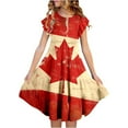 thumbnail image 1 of Icvfdpl Robe Florale pour Filles Fête du Canada, Mignonne Imprimé Feuille d'Érable Rouge et Blanche à Volants avec Poches Robe de Fête Mode Urbaine Décontractée 6-7 Ans, 1 of 5