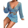 thumbnail image 3 of Coduop Women Crochet Two Piece Outfit Set,Long Sleeve Tops and Skirt Swimsuit Cover Up Sets, 3 of 4