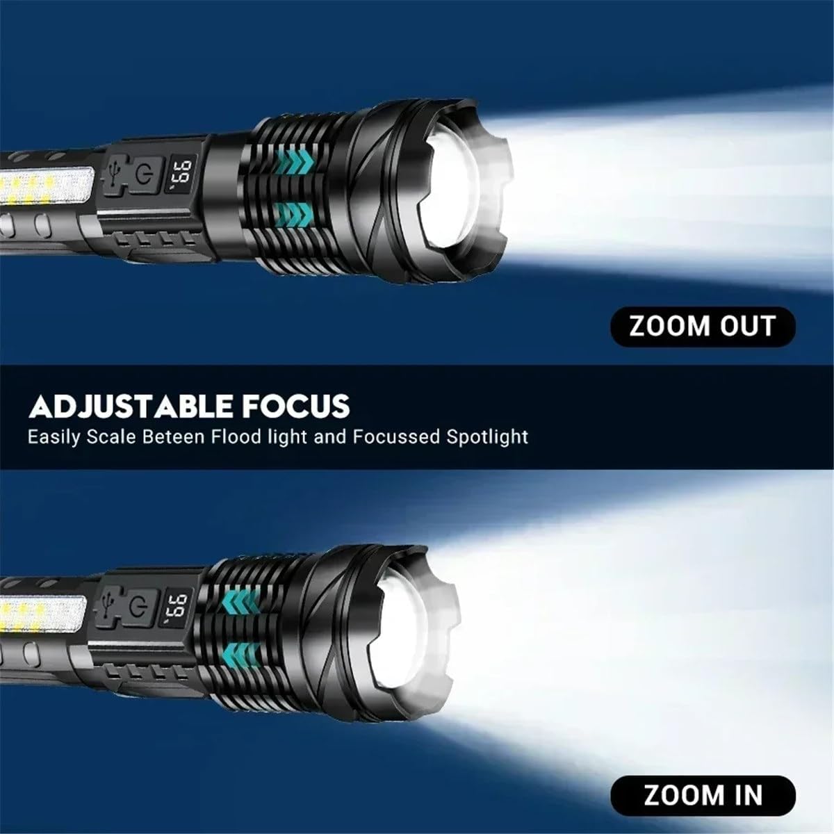 Rechargeable Flashlight 100000 High Lumens Large Remote Lighting Adjustable Zoom for Outdoor Very Bright Lighting