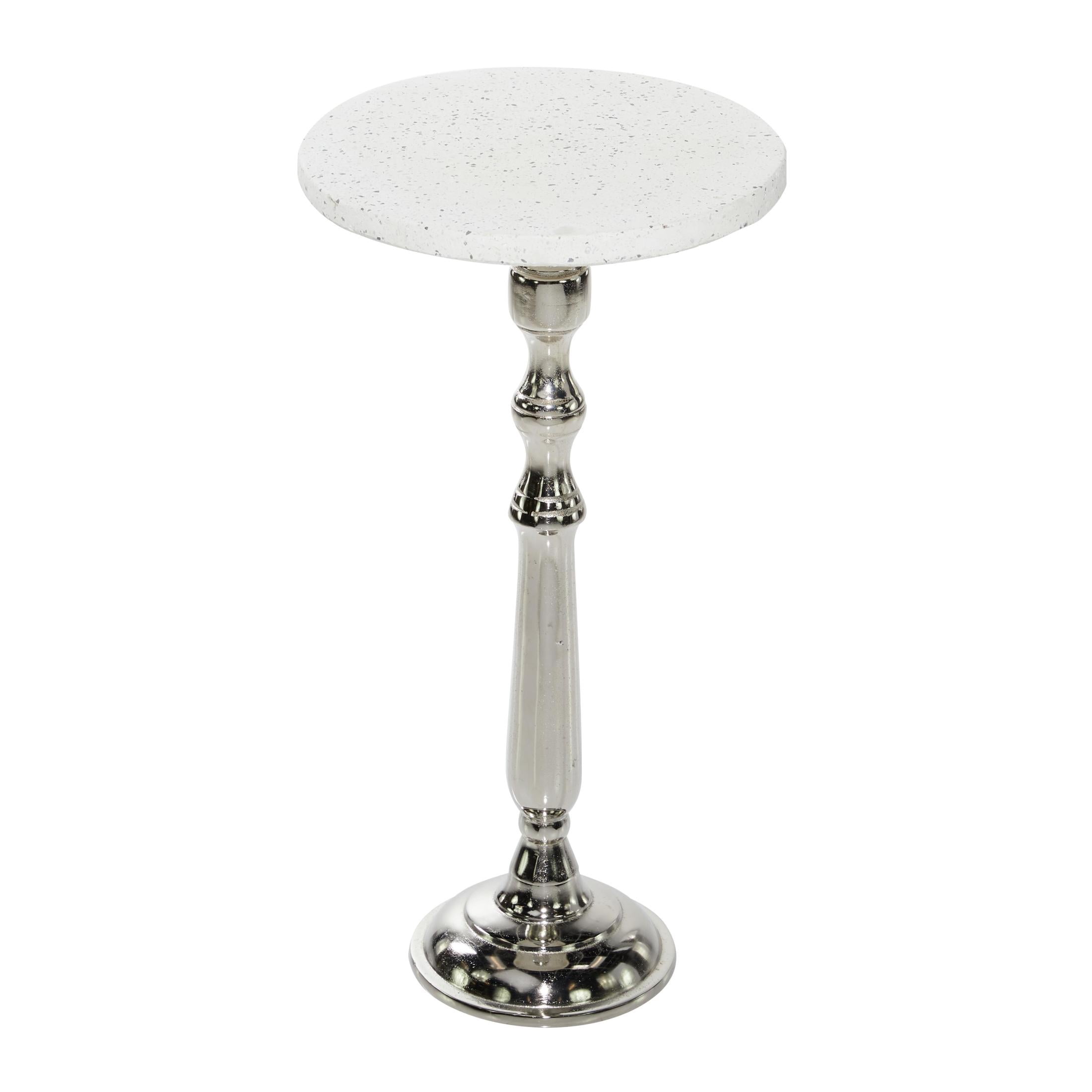 DecMode 13" x 25" Silver Terrazzo Stone Accent Table with White Marble Top, 1-Piece