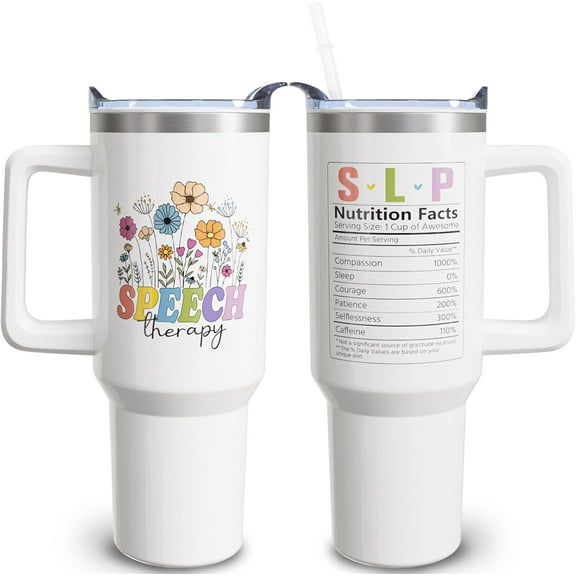 40oz Speech Therapy Gift Tumbler for SLP | Therapist & Speech Language Pathologist Appreciation Gifts | Stainless Steel Water Bottle with Handle