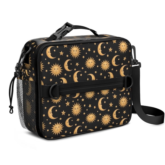 Sun and Moon Gothic Pattern Insulated Lunch Bag with Shoulder Strap and Bottle Holder,Bento School Lunch Bag Box,11x9.5x3.5 Inches