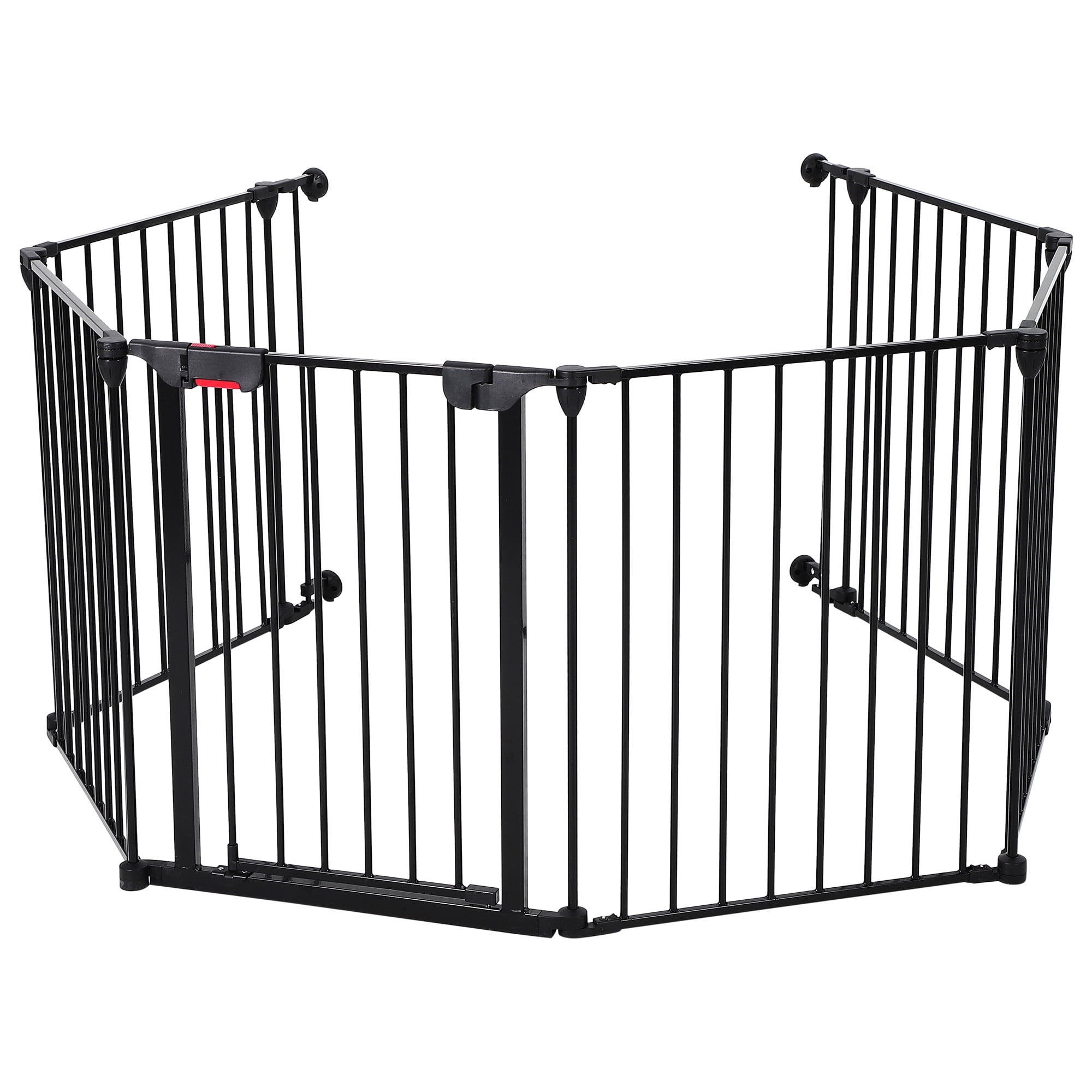 GOCAPTAIN 29-Inch Extra-Wide 6-Panel Metal Safety Gate with Secure Door and Anti-Pinch Mesh, Adjustable Wall-Mounted Barrier for Stairs, Doorways, Indoor and Outdoor Use, Black, 6-Pack