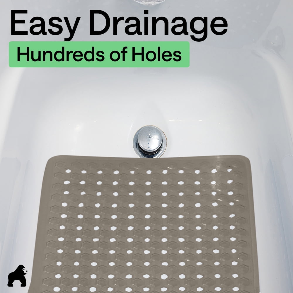 GORILLA GRIP Patented Bath Tub Shower Mat, Machine Washable Bathtub Floor Liner Mats, Suction Cups and Drain Holes to Keep Tubs Clean, Soft on Feet, Bathroom Essentials, 35x16 Inch, Beige