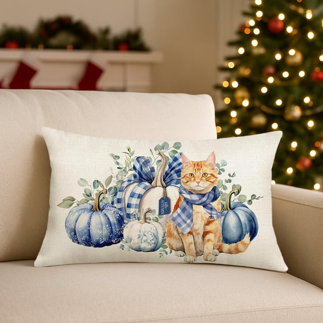 Halloween Thanksgiving Pumpkin Floral Pillow Cover Polyester Cushion Case Home Decor Sofa Bedroom Living Room Seasonal Holiday Decorative Throw Pillow