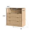 thumbnail image 3 of 31" LED Night Stand with Charging Station & 3 Drawers, Fluted Bedside Table with Glass Top and Open Shelf, Large Storage End Table for Bedroom, Office, Living Room, Oak, 3 of 7