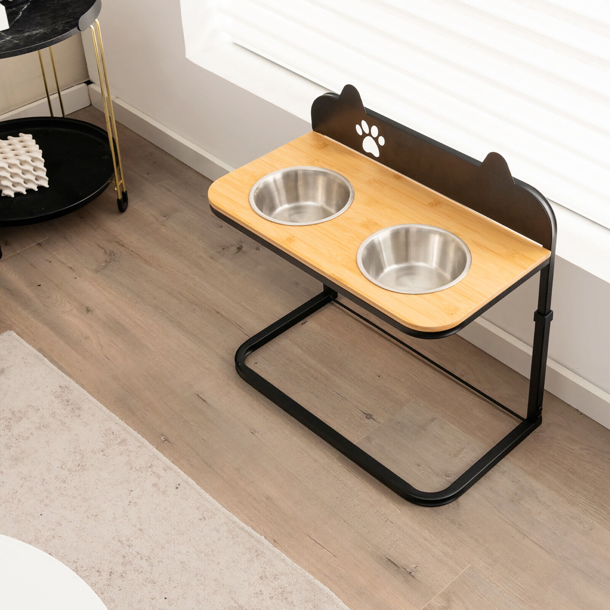 Gymax Elevated Dog Bowls 3 Adjustable Heights with 2 Stainless Steel Food Water Bowls