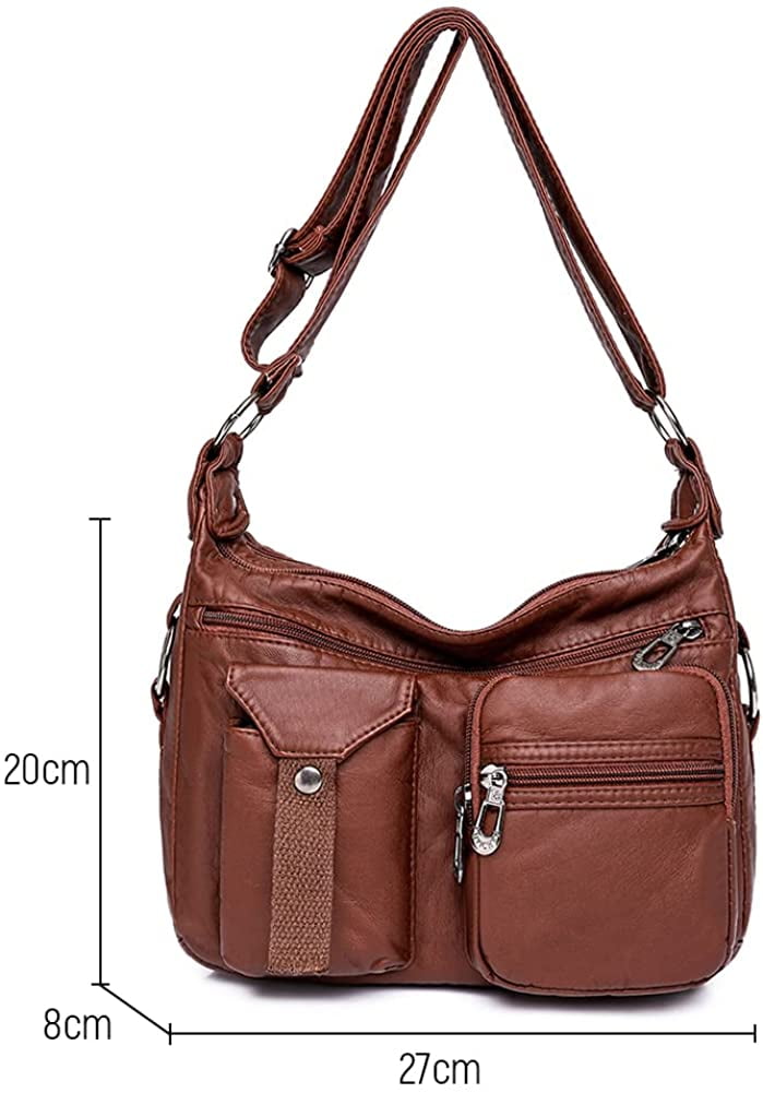 Soft Leather Crossbody Purse for Women Pocketbooks Waterproof Shoulder Bag Ladies Multi Pocket Crossbody Bag