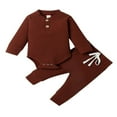 thumbnail image 1 of Newborn Baby Boy Girl Clothes Ribbed Knitted Romper Long Pants Fall Winter Suit Dark Gray 0-3 Months, 1 of 7