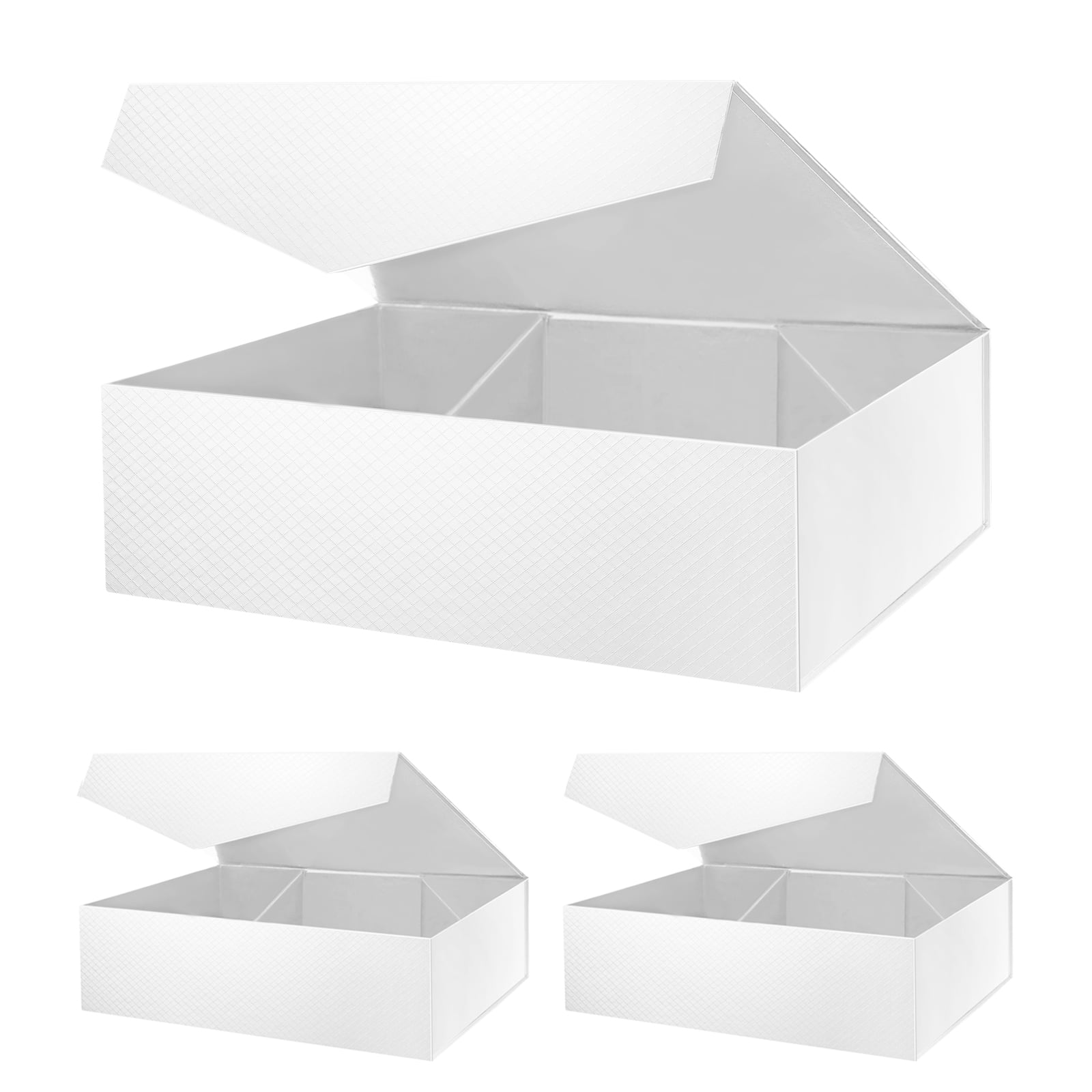 3 Extra Large Gift Boxes with Lids, 16.3x14.2x5 Inches, White