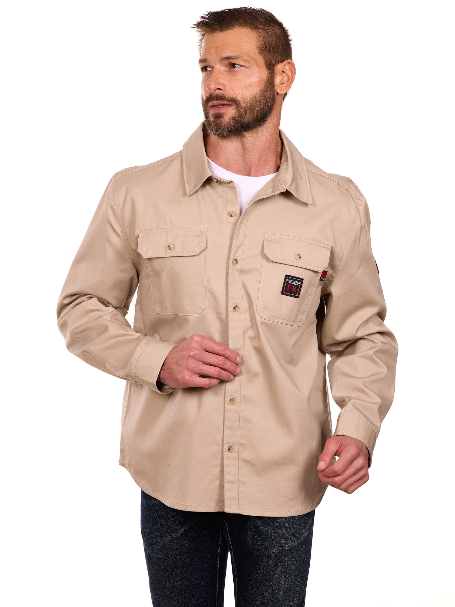 Bass Creek Outfitters Men's Flame Resistant Long Sleeve Twill Work Shirt, Sizes M-2XL