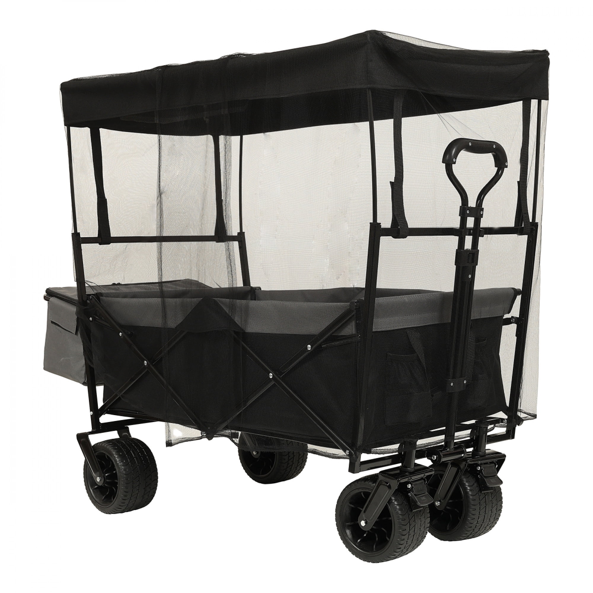 480Lbs Collapsible Wagon with Canopy, Wagon Stroller with 7" All-Terrain Wheels, Lightweight Foldable Large Capacity Wagon with Mosquito Net,Camping, Shopping, Sports & Garden Use,Black
