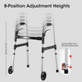 thumbnail image 2 of MaxKare Folding Walker with Wheels, 30.5"-37.5" Adjustable Height, 300lbs Weight Capacity, Lightweight for Senior, Silver, 2 of 10