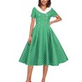 thumbnail image 3 of Dvprdro Robe de Bal pour Femme Invitée de Mariage Mode Vintage à Pois Imprimée Manches Courtes Ligne A Évasée Cocktail Fête Robe Midi, 3 of 5