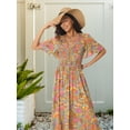thumbnail image 3 of DARING DIVA Short Flutter Sleeve Smocked Flowy Maxi Dres M Grey Green, 3 of 6