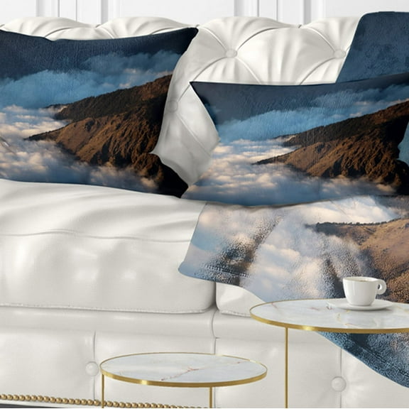 Designart 12" x 20" Blue Polyester Throw Pillow