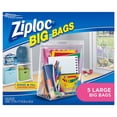 thumbnail image 1 of Ziploc Storage Bags, Double Zipper Seal & Expandable Bottom, Large, 5 Count, Big Bag, 1 of 5