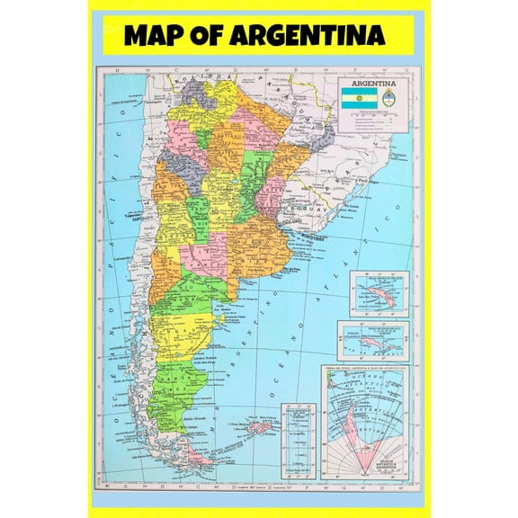 Map of Argentina - Laminated Wall Map Poster Print Perfect for Classrooms and Homes - Vivid Imagery with Bright Colors - 18x24