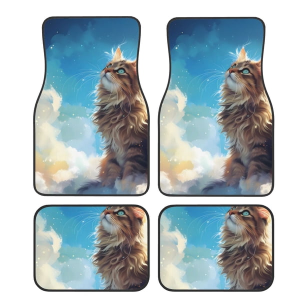 Fotbe Blue Sky Winged Cat Juego de 4 Tapetes para Auto con Estampado – Alfombrillas de Goma Reforzada, Diseño Antideslizante, Protección para Todo el Año – Vehículos, Autos, Camionetas y SUVs