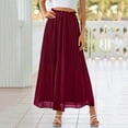 thumbnail image 6 of Womens Fashion Casual Beach Flowy Solid Midi Skirt Pleated High Waist Elastic Waist Lightweight A Line Long Skirt, 6 of 6