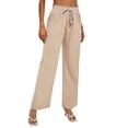 thumbnail image 2 of Pantalones holgados con cordón, pantalones de pierna ancha para mujer, pantalones de playa con cintura elástica, pantalones casuales de cintura alta, compactos y livianos, 2 of 7