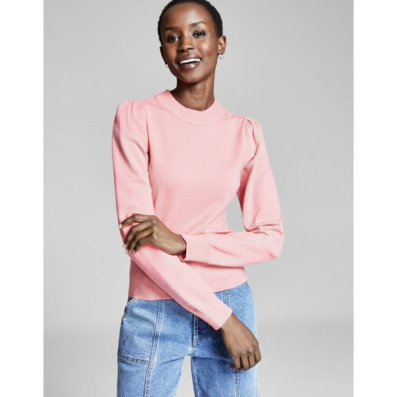 And Now This Women's Crewneck Puff-Sleeve Sweater Fresh Coral Size S