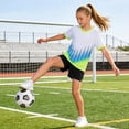 thumbnail image 3 of SGFCWSX Boys 2 Piece Soccer Uniform Set Summer Color Block Short Sleeve T Shirts Elastic Waist Shorts Sports Outfits for Kids White Size 7, 3 of 8