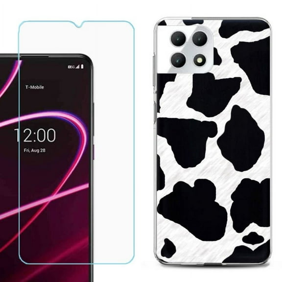 Phone Case for T-Mobile Revvl 7 5G, Shockproof Case Cover with Tempered Glass Screen Protector, by OneToughShield - Cow Skin Design