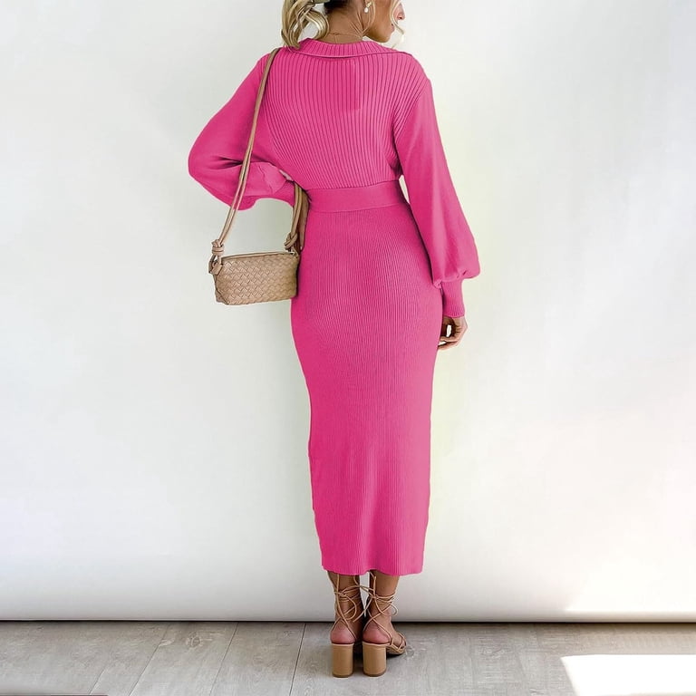 button down dress winter Autumn Winter Long Sleeve Shirt Dress European Style Button Tie Waist  Design Polyester Fabric Ankle Length Commute Friendly