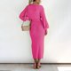 thumbnail image 3 of Gibobby Vestido de punto para mujer Vestido de suéter de longitud media de color sólido para mujer, elegante vestido envolvente de punto con cuello en V y manga larga(Rosa caliente,XL), 3 of 5