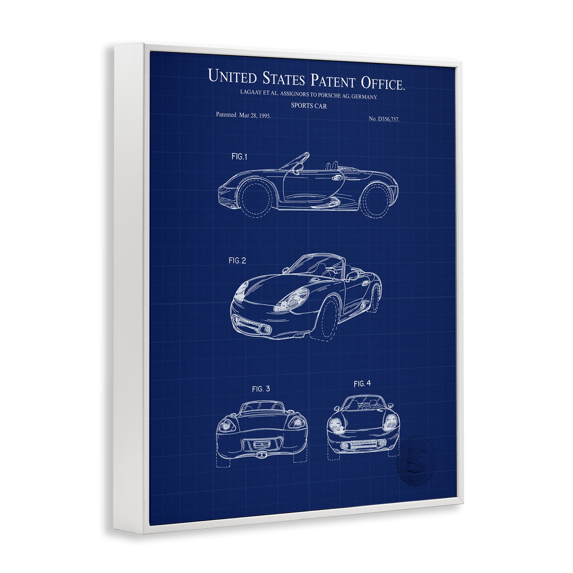 Stupell Industries Sports Car Blueprint Transportation Painting White Framed Art Print Wall Art, 16 x 20