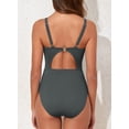 thumbnail image 4 of Eytino One Piece Bathing Suits for Women Ruffled One Piece Swimsuit V Neck Swimwear Cut Out Back Bathing Suit Gray S, 4 of 8