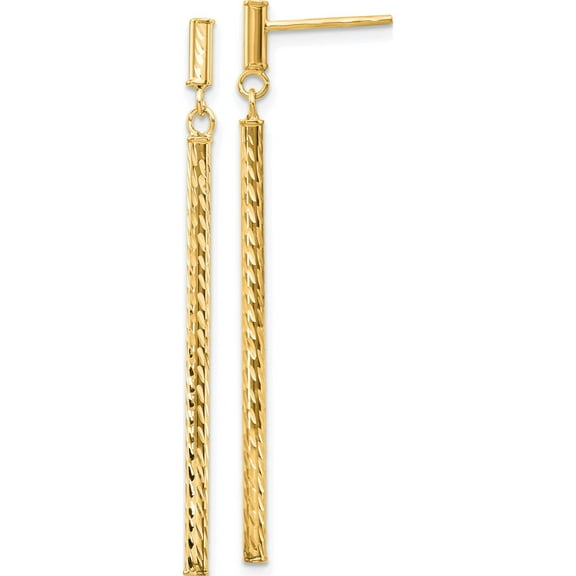 14K Yellow Gold Polished And Diamond-Cut Bar Dangle Post Earrings (55 X 2) Made In Italy th955
