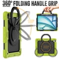 thumbnail image 4 of ELEHOLD Rugged Case for iPad Air 11-inch M3 (2025) / M2 (2024) Three-Layer Protection with Screen Protector Portable Folding Handle Grip 360° Rotating Kickstand Bracket Shockproof Cover,Green, 4 of 9