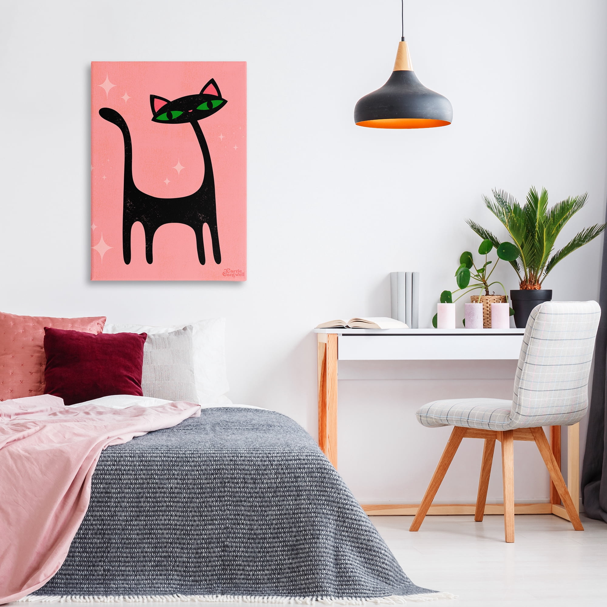 Stupell Industries Retro Black Cat Animals & Insects Painting Gallery Wrapped Canvas Art Print Wall Art, 24 x 36