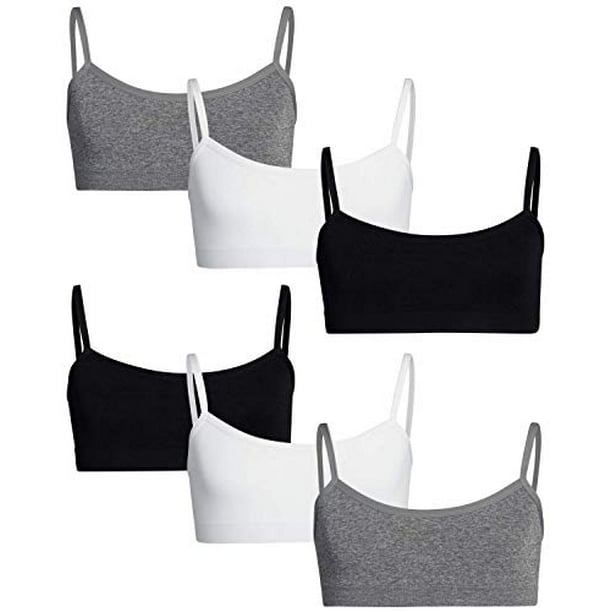 Rene Rofe Girls Kaylee or Zoey Training Bra - 6 Pack Comfort Stretch Cami  Bralette 7-14 , Size 10-12, Black White Grey 