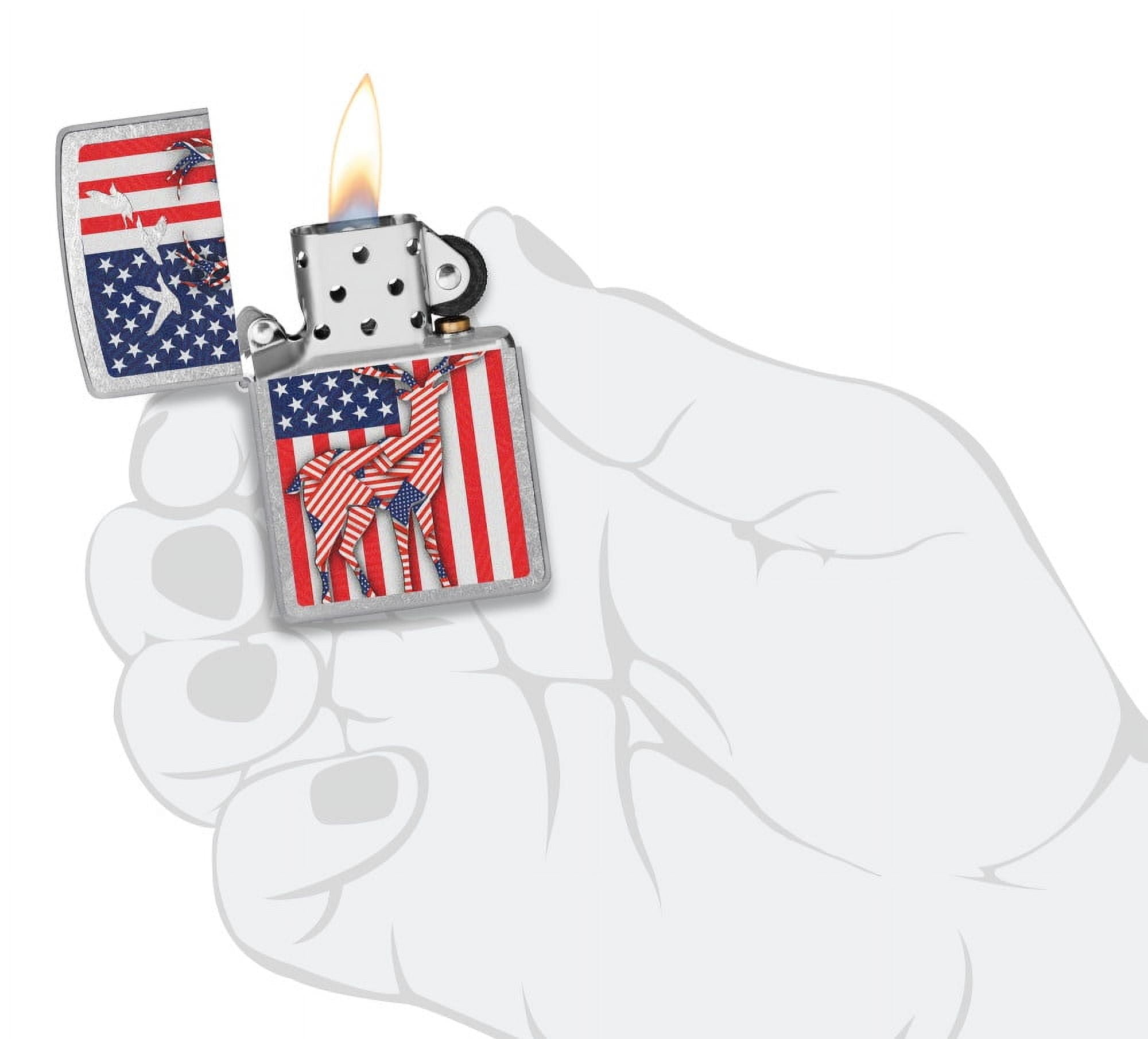 Zippo Pocket Lighter Street Chrome, Chrome Patriotic Deer