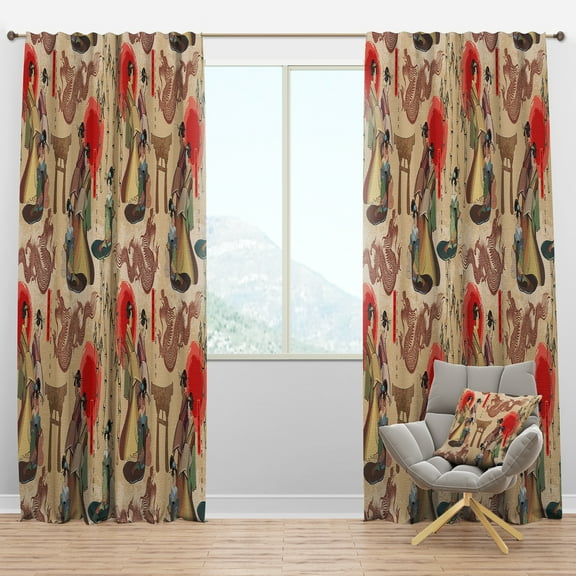 Designart 'Japanese Dragons and Geishas' Oriental Blackout Curtain Panel