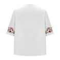 thumbnail image 4 of Cotton Linen Shirts for Women Plus Size Solid Color Round Neck T-Shirt Linen Top Large Shirt White, 4 of 6