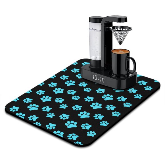 Floral Cat Design Coffee Station Mat - Funny Cat Illustration Absorbent Pad for Coffee Counters