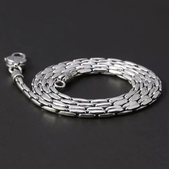 K-KED Real S925 Sterling Silver Necklace Women Men 3mm Bamboo Festival Link Chain -50cm/20inch-34-35g
