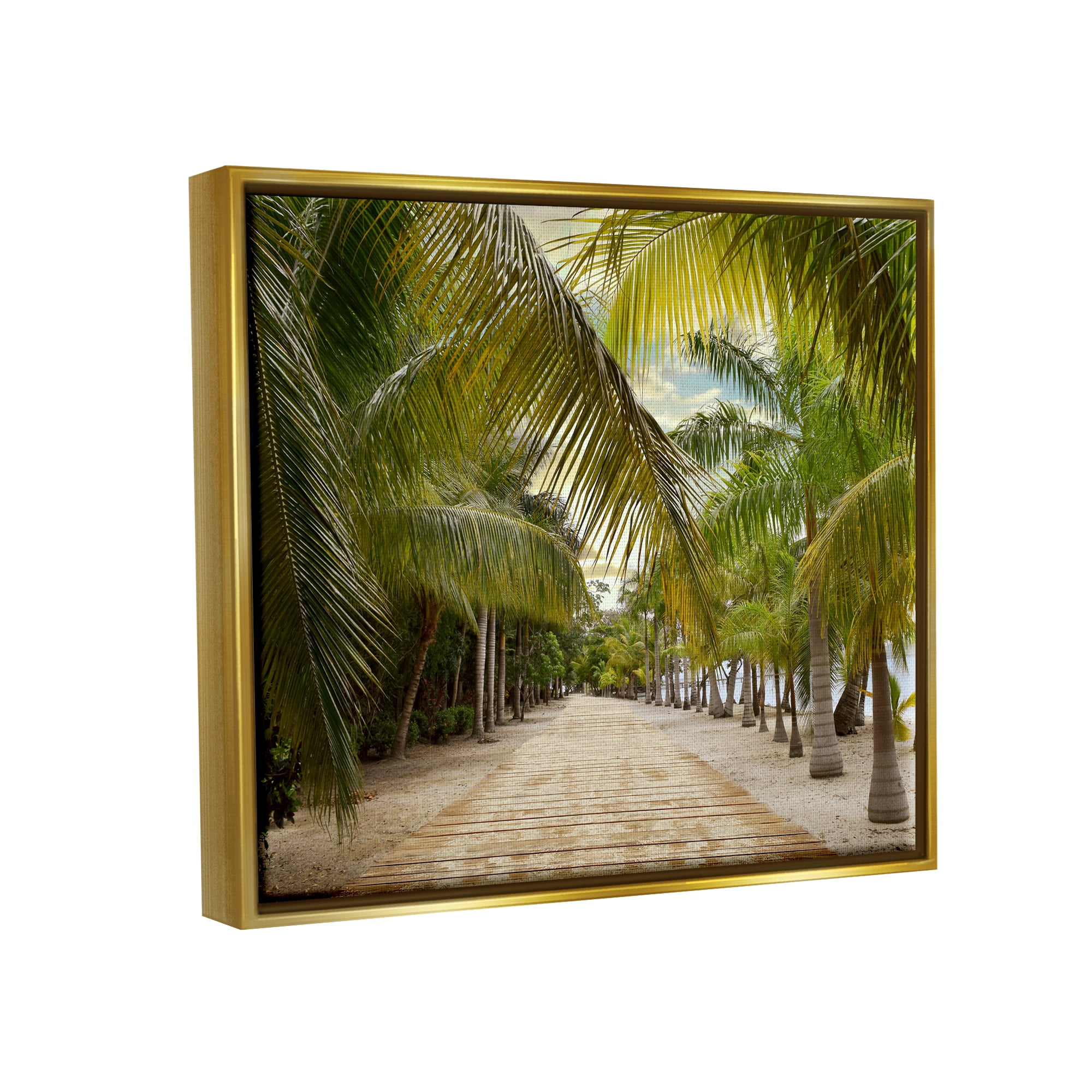 Stupell Industries Tropical Boardwalk Path Landscape Photography Gold Floater Framed Canvas Art Print Wall Art, 21 x 17