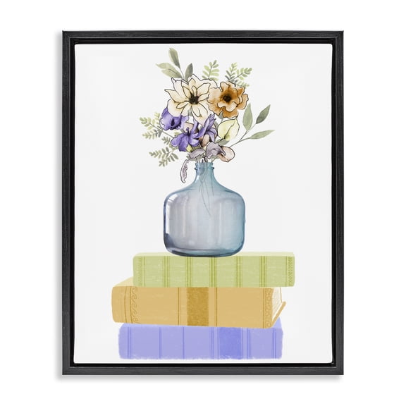 Stupell Industries Contemporary Flowers Vase On Books Black Floating Frame Canvas Art, 17 x 21, by Marcus Prime