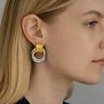 thumbnail image 3 of Luna Link Mixed Metal Two-Tone Earrings – Retro-Chic Circle Drops, 3 of 4