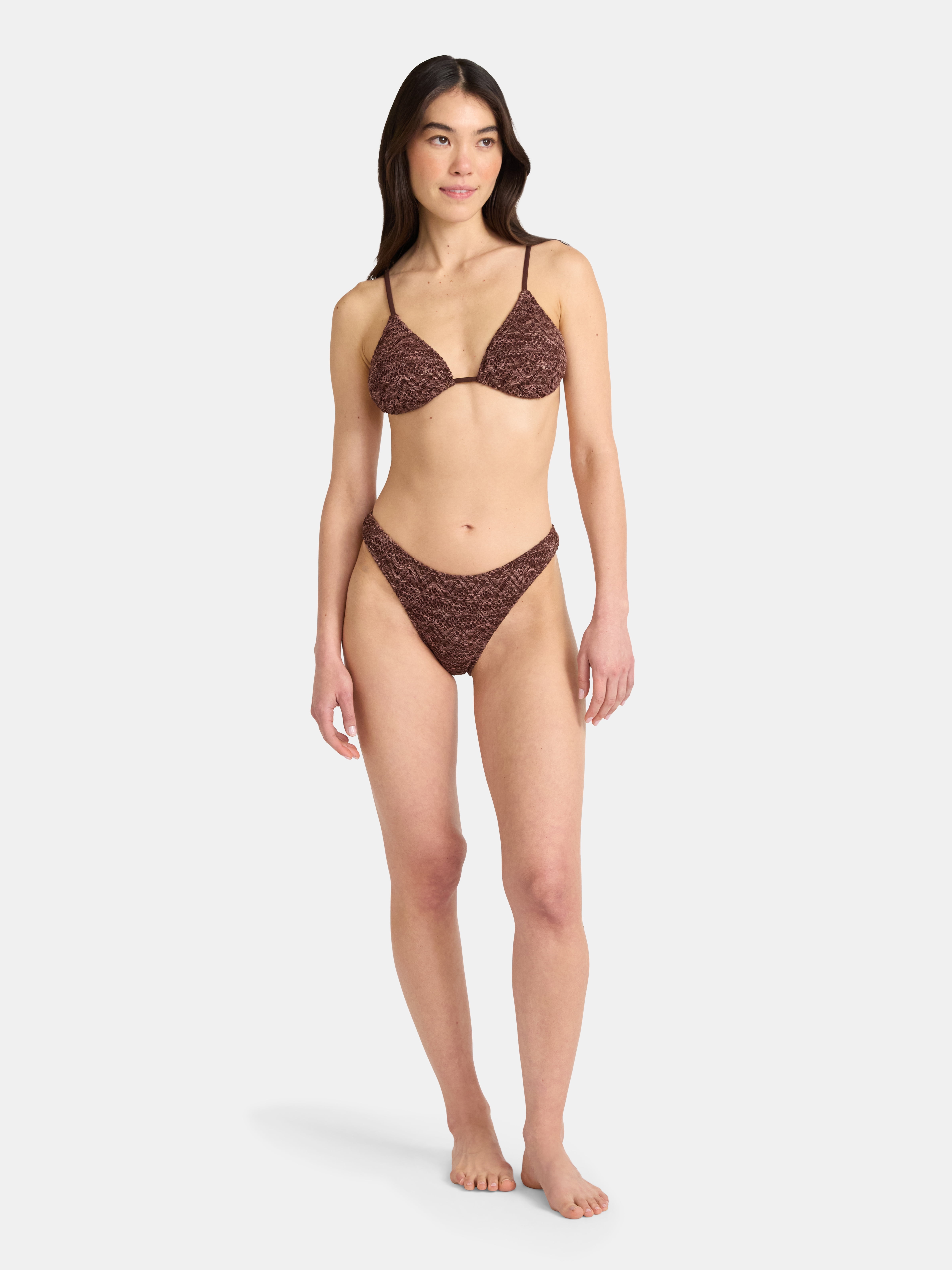 No Boundaries Warm Chocolate Cheeky High Leg Bikini Swim Bottoms, Women's