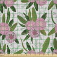thumbnail image 2 of Ambesonne Floral Fabric by the Yard Microfiber, Camellia Flowers and Leaves, 1 Yard, Lilac Olive Green and Pink, 2 of 4