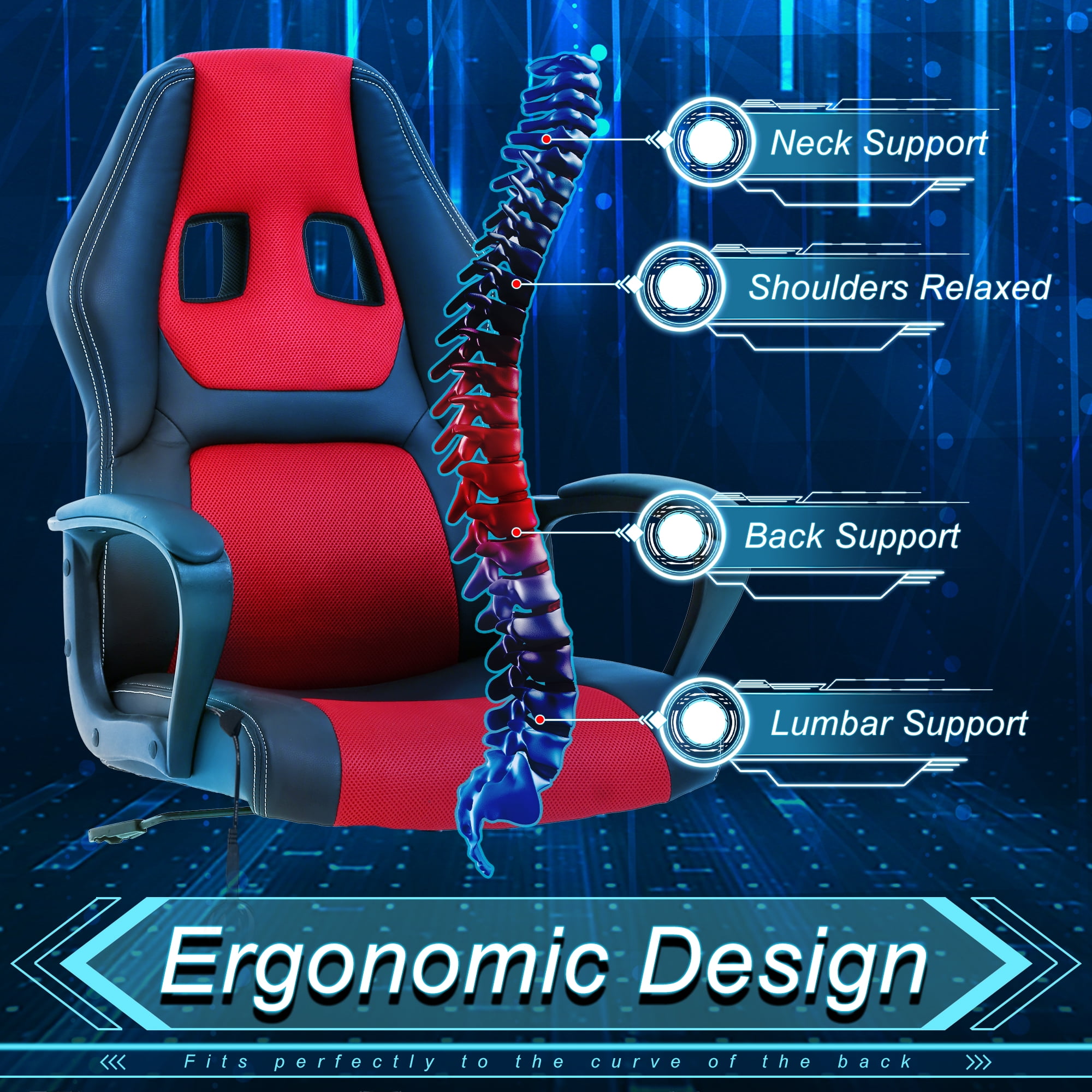 YRLLENSDAN Massage Gaming Chair Video Game for Adults, PU Leather Computer Chair with Arms & Massaging Back Ergonomic High-Back Video Game Chair for Men Women, Red