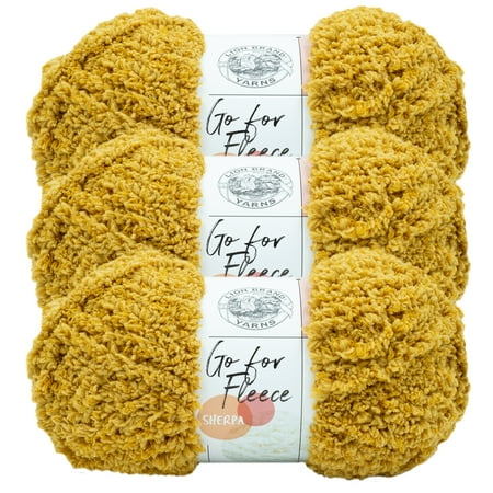 UPC: 0842093130505 | Lion Brand Yarn Go for Fleece Sherpa Gold Super Soft Sherpa Jumbo Polyester Yellow Yarn 3 Pack